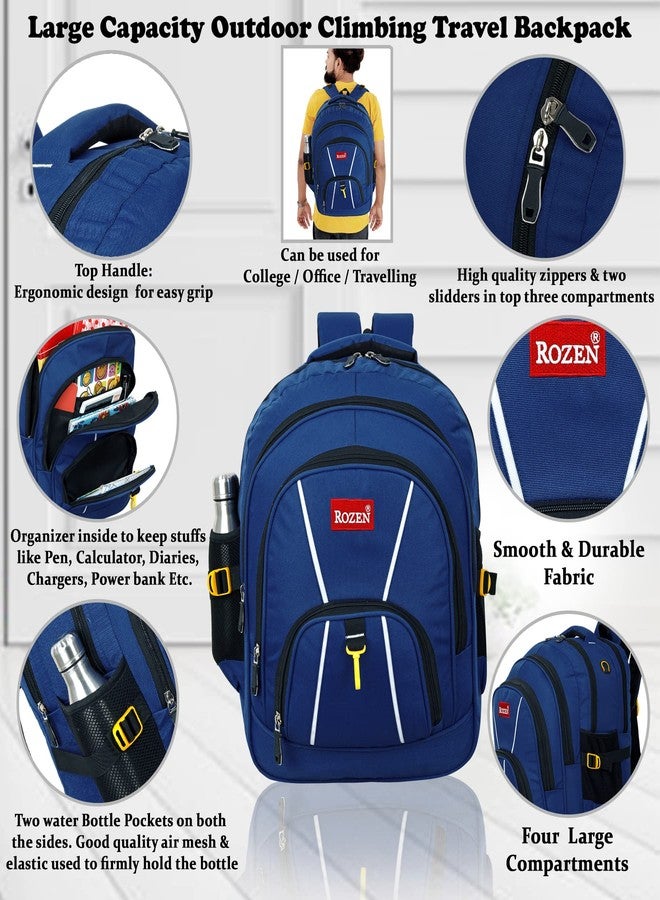 ROZEN حقيبة ظهر للسفر من روزن سعة 55 لترًا للرحلات والتخييم (أزرق داكن) - Image 4